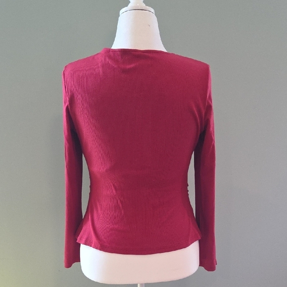 ChicMe Red Ribbed Fitted Top with Long Sleeves Built-bra Women's XL - Picture 9 of 16